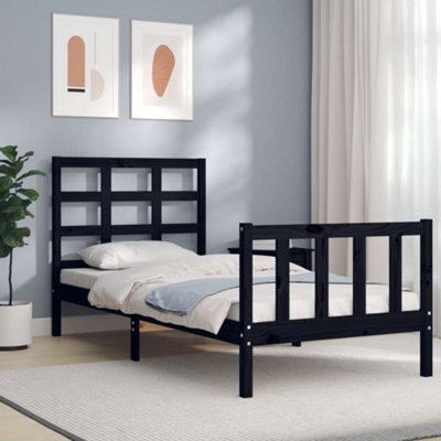 Berkfield Bed Frame With Headboard Black Small Single Solid Wood - image 1