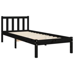 Berkfield Bed Frame With Headboard Black Small Single Solid Wood - thumbnail 9