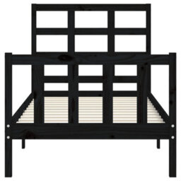 Berkfield Bed Frame With Headboard Black Small Single Solid Wood - thumbnail 6