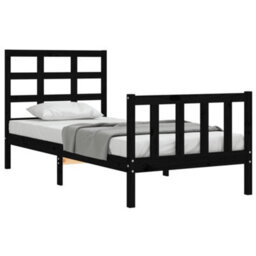 Berkfield Bed Frame With Headboard Black Small Single Solid Wood - thumbnail 3