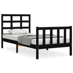 Berkfield Bed Frame With Headboard Black Small Single Solid Wood - thumbnail 2