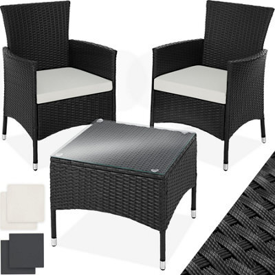 Tectake Garden Furniture Set Lucerne - 2 Armchairs, Coffee Table, Two Sets Of Cushion Covers - Black - image 1