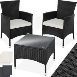 Tectake Garden Furniture Set Lucerne - 2 Armchairs, Coffee Table, Two Sets Of Cushion Covers - Black - thumbnail 1