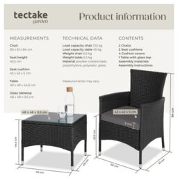 Tectake Garden Furniture Set Lucerne - 2 Armchairs, Coffee Table, Two Sets Of Cushion Covers - Black - thumbnail 6