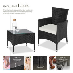 Tectake Garden Furniture Set Lucerne - 2 Armchairs, Coffee Table, Two Sets Of Cushion Covers - Black - thumbnail 3