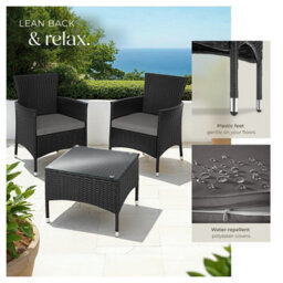 Tectake Garden Furniture Set Lucerne - 2 Armchairs, Coffee Table, Two Sets Of Cushion Covers - Black - thumbnail 4