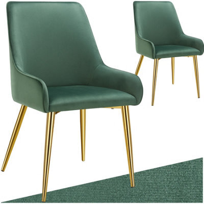 Tectake Set Of 2 Dining Chair Avane - Velvet Look, Padded Armchair, High Backrest And Armrests - Green - image 1