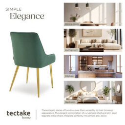 Tectake Set Of 2 Dining Chair Avane - Velvet Look, Padded Armchair, High Backrest And Armrests  - Green - thumbnail 7