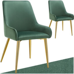 Tectake Set Of 2 Dining Chair Avane - Velvet Look, Padded Armchair, High Backrest And Armrests  - Green - thumbnail 1