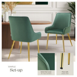 Tectake Set Of 2 Dining Chair Avane - Velvet Look, Padded Armchair, High Backrest And Armrests  - Green - thumbnail 4