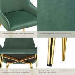 Tectake Set Of 2 Dining Chair Avane - Velvet Look, Padded Armchair, High Backrest And Armrests  - Green - thumbnail 5