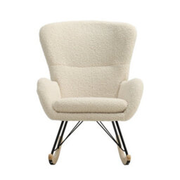 Living And Home Beige Faux Wool Rocking Chair Relax Rocker Chair Relaxing Recliner Armchair With Removable Cushion - thumbnail 3