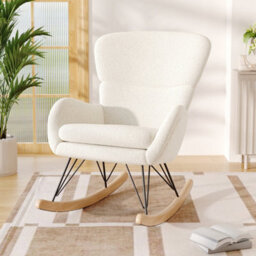 Living And Home Beige Faux Wool Rocking Chair Relax Rocker Chair Relaxing Recliner Armchair With Removable Cushion - thumbnail 2