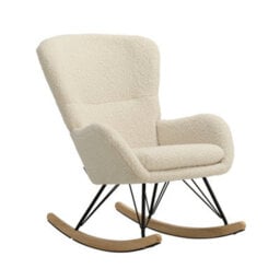 Living And Home Beige Faux Wool Rocking Chair Relax Rocker Chair Relaxing Recliner Armchair With Removable Cushion - thumbnail 4