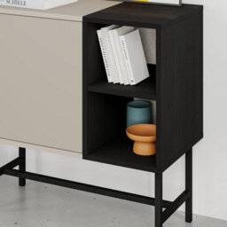 Decortie Storage Cabinet Push-To-Open Door Sideboard, Open Shelf,metal Leg, Easy Assembly, Living-Dining Room,sandstone,black Wood - thumbnail 4