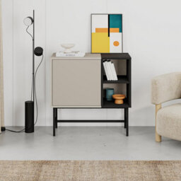Decortie Storage Cabinet Push-To-Open Door Sideboard, Open Shelf,metal Leg, Easy Assembly, Living-Dining Room,sandstone,black Wood - thumbnail 6