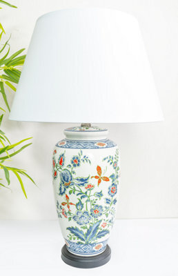 Floral Ceramic Table Lamp With Plain Shade - image 1