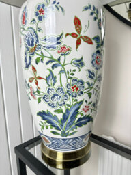 Floral Ceramic Table Lamp With Plain Shade - thumbnail 2