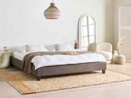 Beliani Bed Without Headboard Boucle Roanne 180 X 200 Cm (Eu Super King) Taupe - thumbnail 2