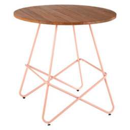 Orsina Pink Metal And Elm Wood Round Table, Versatile Coffee Table For Home And Office, Round Outdoor Dining Table - thumbnail 2