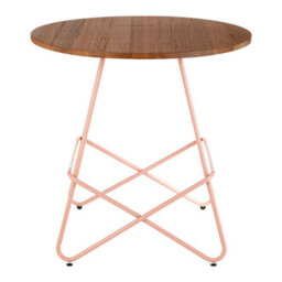 Orsina Pink Metal And Elm Wood Round Table, Versatile Coffee Table For Home And Office, Round Outdoor Dining Table
