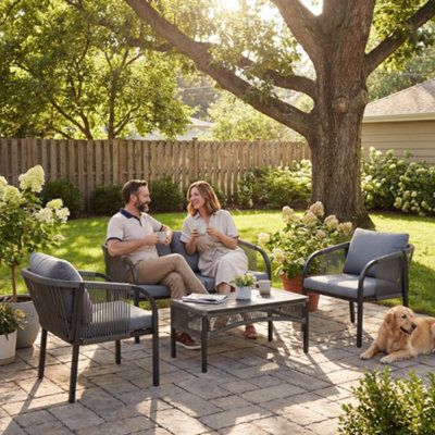 Outsunny 4 Piece Rattan Garden Furniture Set W/ Steel Frame, Cushions, Grey - image 1