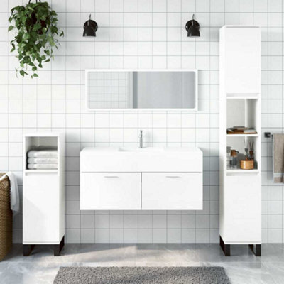 Walplus Bathroom Cabinet With Mirror High Gloss White Engineered Wood - image 1