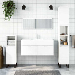 Walplus Bathroom Cabinet With Mirror High Gloss White Engineered Wood