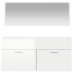 Walplus Bathroom Cabinet With Mirror High Gloss White Engineered Wood - thumbnail 5