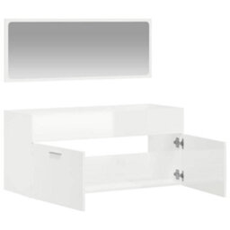Walplus Bathroom Cabinet With Mirror High Gloss White Engineered Wood - thumbnail 4