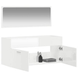 Walplus Bathroom Cabinet With Mirror High Gloss White Engineered Wood - thumbnail 3