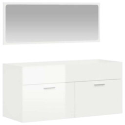 Walplus Bathroom Cabinet With Mirror High Gloss White Engineered Wood - thumbnail 2