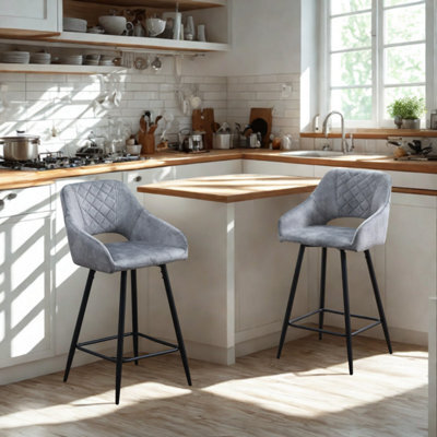 FURNOLD Set Of 2 Velvet Bar Stools With Backrest And Footrest - image 1