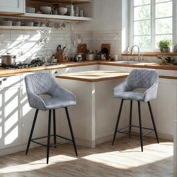FURNOLD Set Of 2 Velvet Bar Stools With Backrest And Footrest - thumbnail 1