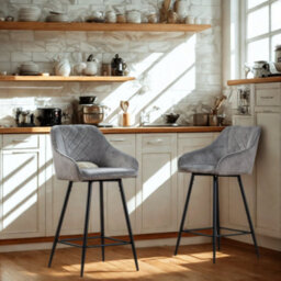 FURNOLD Set Of 2 Velvet Bar Stools With Backrest And Footrest - thumbnail 2