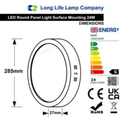 Long Life Lamps Company 24W Surface Mount Led Round Panel 6500K Cool White - thumbnail 2