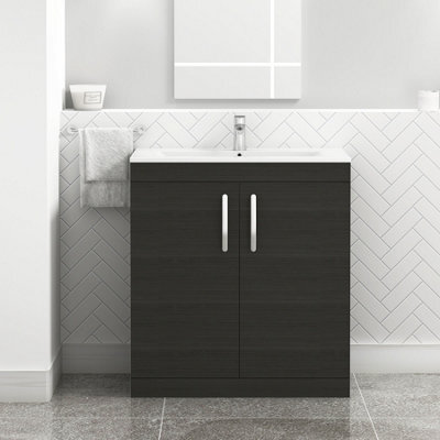Royal Bathrooms Turin Hale Black 800mm Floor Standing Vanity Unit 2 Door With Minimalist Basin Sink - image 1