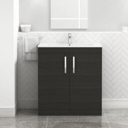 Royal Bathrooms Turin Hale Black 800mm Floor Standing Vanity Unit 2 Door With Minimalist Basin Sink - thumbnail 1