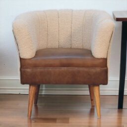 Artisan Furniture Solid Wood Boucle Cream Buffalo Armchair - thumbnail 3