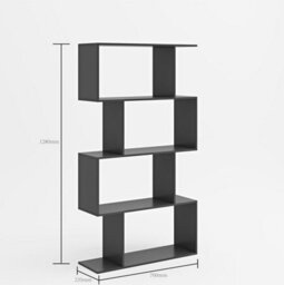 4 Tier S Shaped Bookshelf Wooden Geometric Freestanding Bookcase & Cube Display Shelf For Living Room, Study & Office (Black) - thumbnail 8