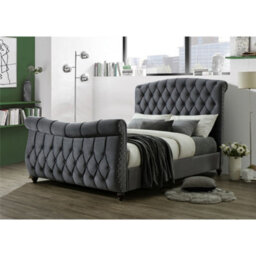 "Worcester Upholstered Velvet Dark Grey Bed - Double 4Ft 6"" (150Cm)"