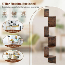 5 Tier Corner Shelf Wall Mount Floating Corner Bookshelf - thumbnail 6