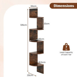 5 Tier Corner Shelf Wall Mount Floating Corner Bookshelf - thumbnail 2
