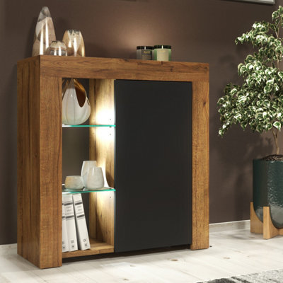 Creative Furniture Serene Sideboard 83Cm - Dark Oak & Black Matt Doors And Led Lights - image 1