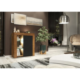 Creative Furniture Serene Sideboard 83Cm - Dark Oak & Black Matt Doors And Led Lights - thumbnail 2