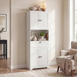 Gainoom Tall White Bathroom Cabinet Freestanding Storage Cabinet Modern Wooden Storage Organizer - thumbnail 5