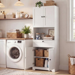 Gainoom Tall White Bathroom Cabinet Freestanding Storage Cabinet Modern Wooden Storage Organizer - thumbnail 6