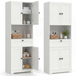 Gainoom Tall White Bathroom Cabinet Freestanding Storage Cabinet Modern Wooden Storage Organizer - thumbnail 1