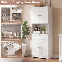 Gainoom Tall White Bathroom Cabinet Freestanding Storage Cabinet Modern Wooden Storage Organizer - thumbnail 7