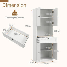 Gainoom Tall White Bathroom Cabinet Freestanding Storage Cabinet Modern Wooden Storage Organizer - thumbnail 2